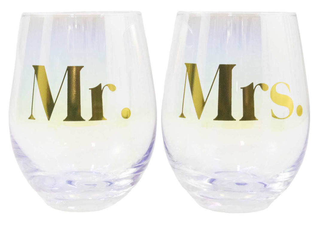 Mr & Mrs Stemless Wine Glasses