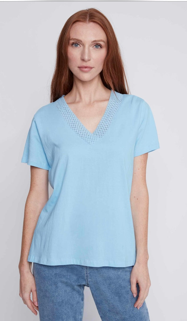 Basic T-Shirt W/Embroidered Neckline