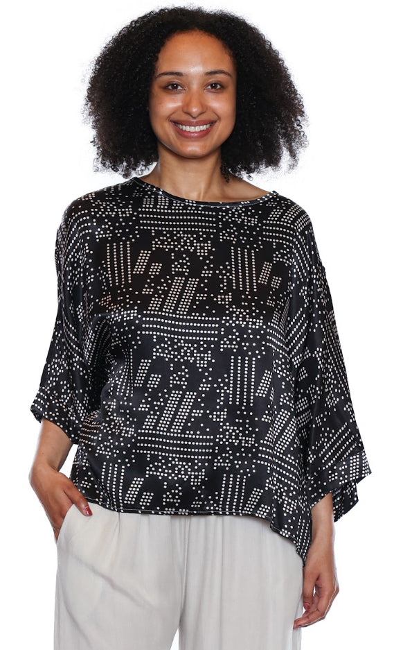 Silky Wide Neck Pattern Blouse