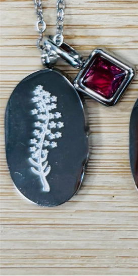 Silver Birth Flower Necklace W/Charm