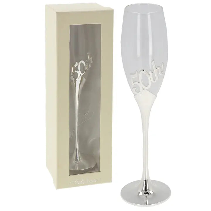 Silver Champagne 50th Birthday Flute