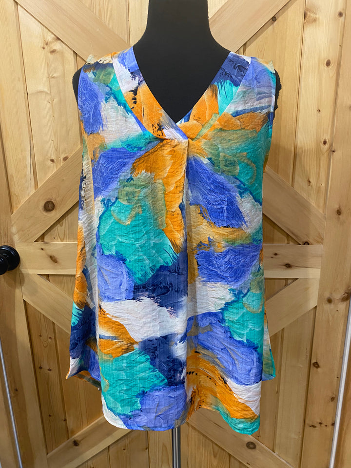 Sleeveless VNeck Patterned Blouse