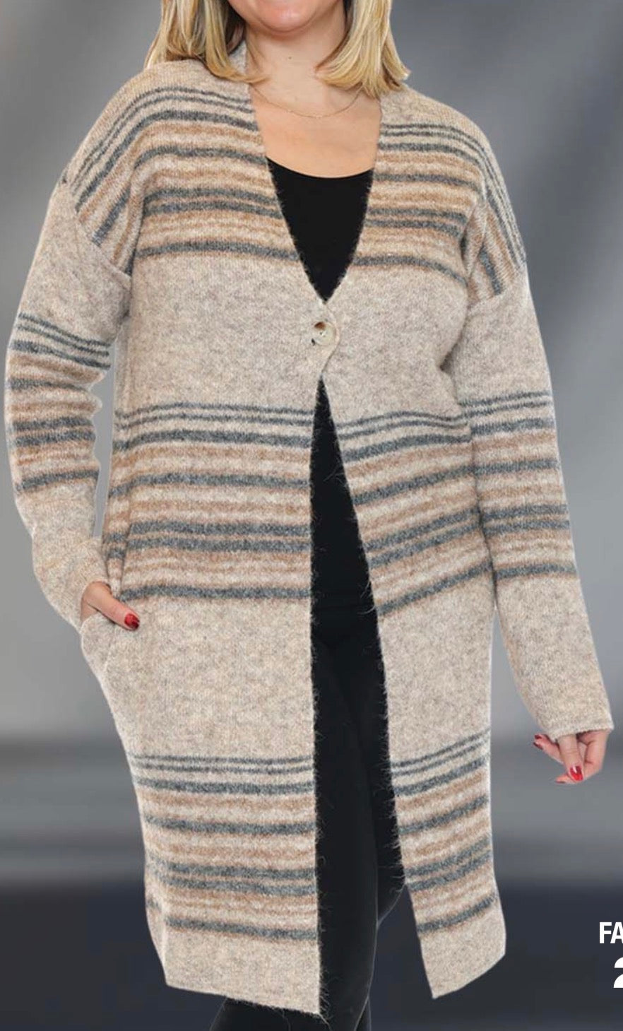 Long Striped Knit Cardigan