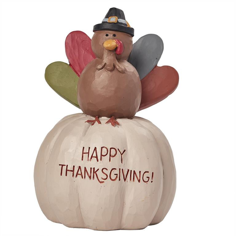 BB 4” White Pumpkin W/Happy Thanksgiving Turkey