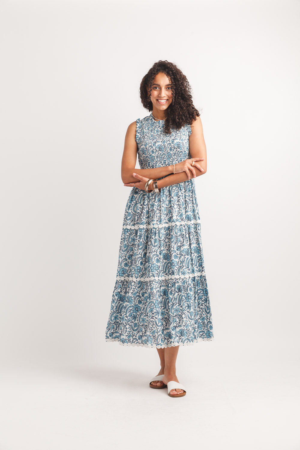 Floral Print Smocked Tiered Maxi Dress