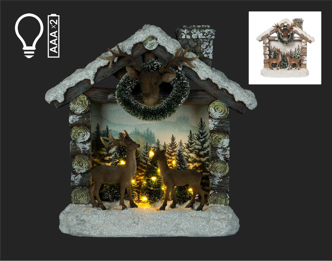 12” LED House W/ Deer Scene