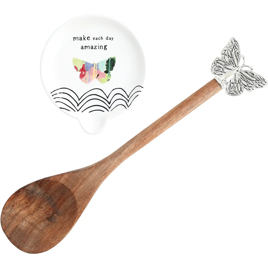 4” Amazing Spoon Rest W/ Bamboo Butterfly Spoon