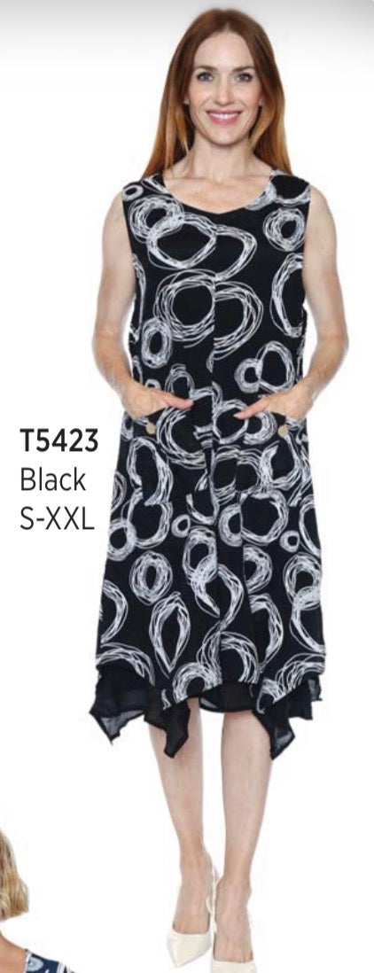 Sleeveless Abstract Patterned Pocket Dress