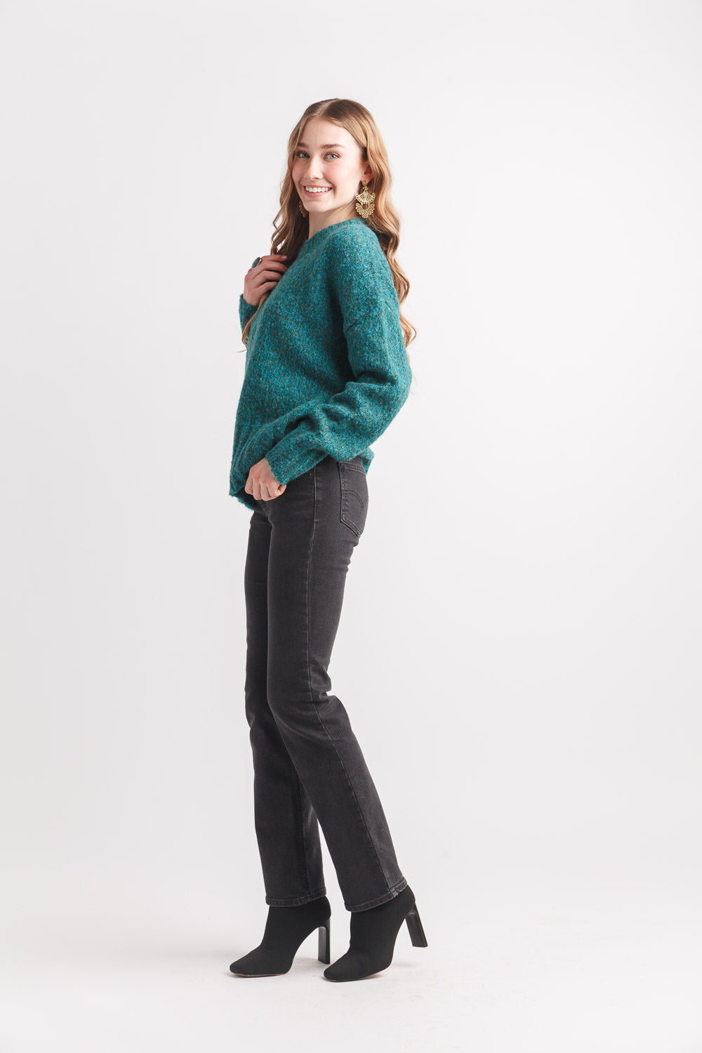 Marl Knit Sweater W/Rib Trim