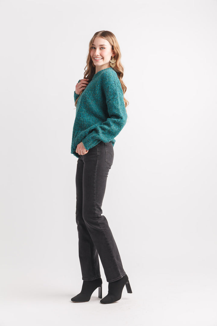Marl Knit Sweater W/Rib Trim