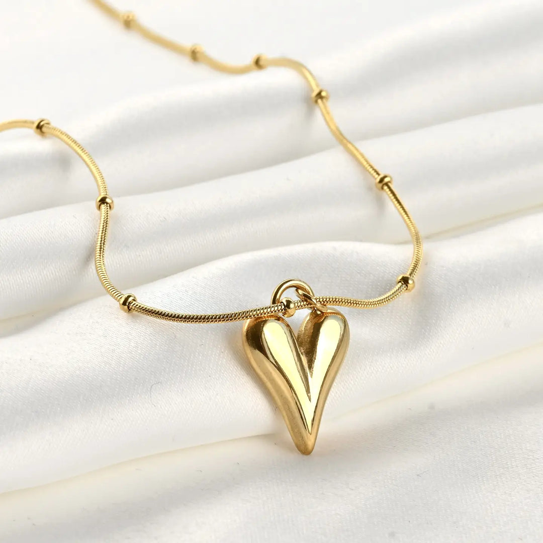 18K Gold Puffy Heart Necklace