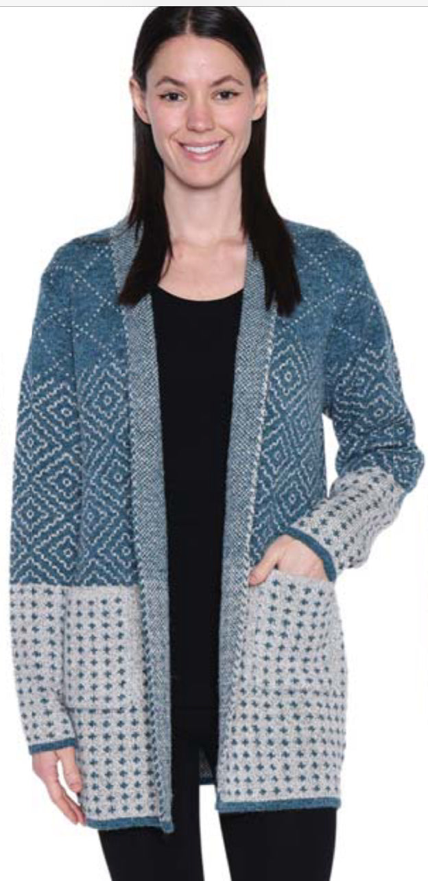 Teal & White Pattern Cardigan