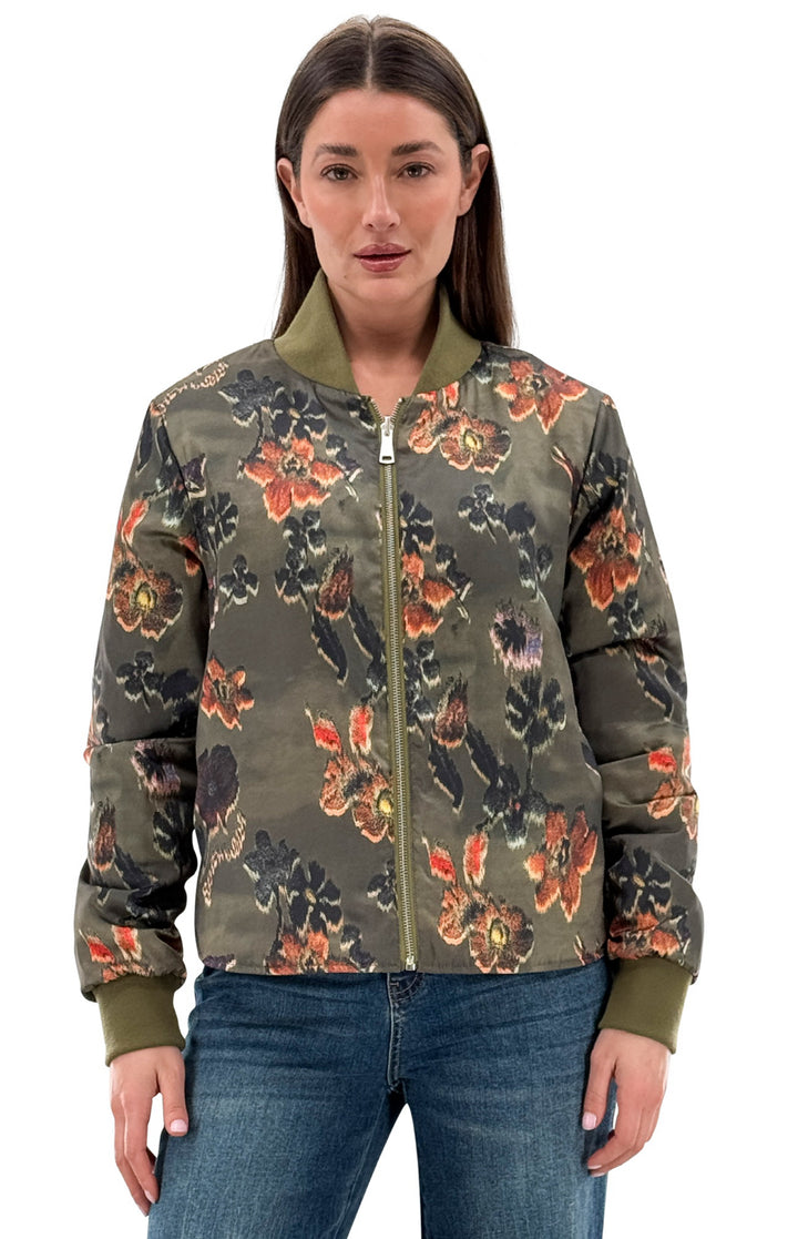 Olive Printed Zip Up Jacket