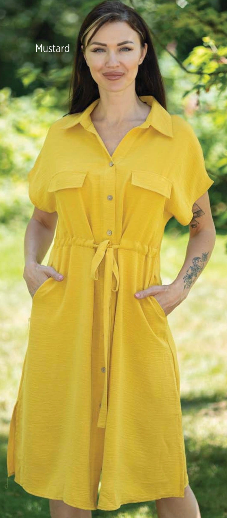 Short Sleeve Dress W/Waist Tie & Pockets