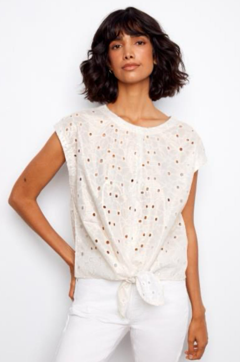 Foil Print Cap Sleeve Front Tie Blouse
