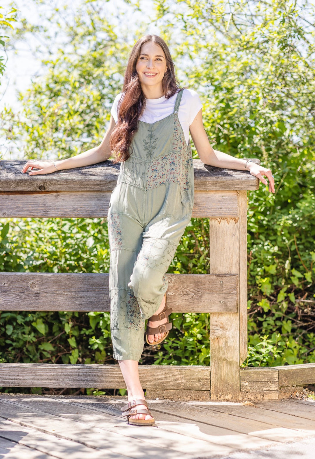 Embroidered Patchwork Overalls