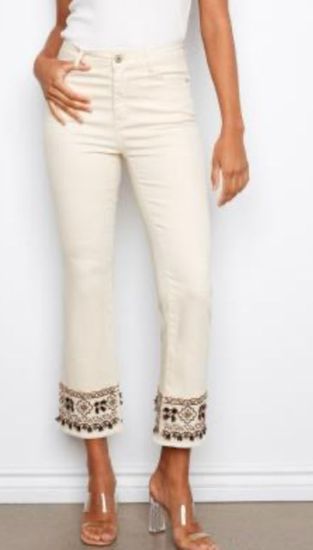 Flare Cropped Pant W/Embroidered Hem