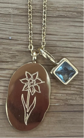 Gold Birth Flower Necklace W/Charm