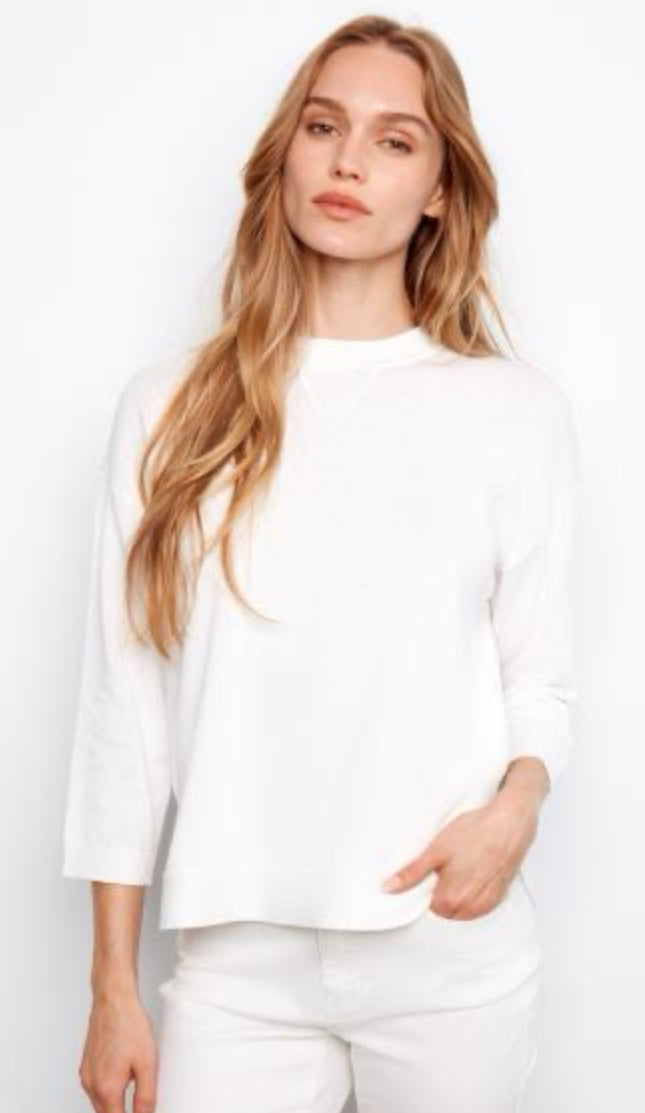 3/4 Sleeve Sweater W/Curved Hem