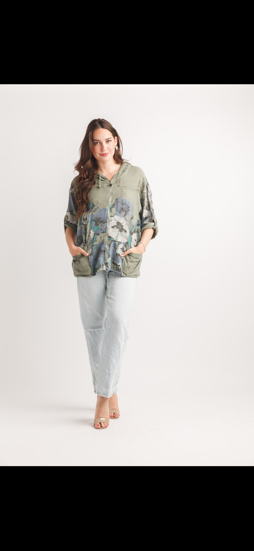 Floral Zip Up LightWeight Hooded Top