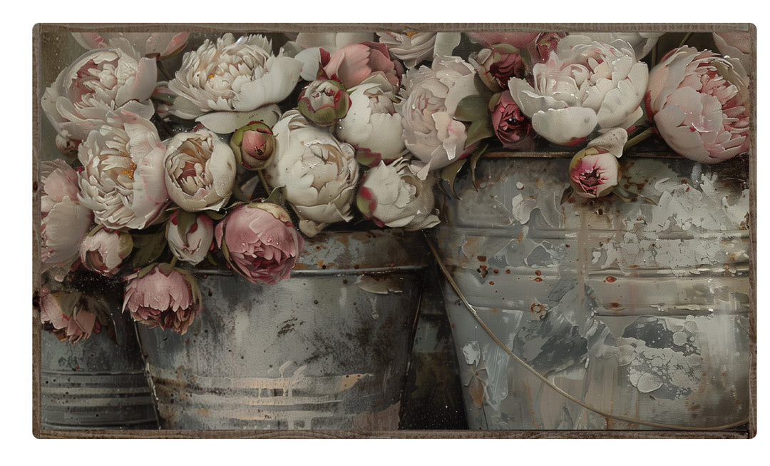 184 Peonies In Metal Bucket