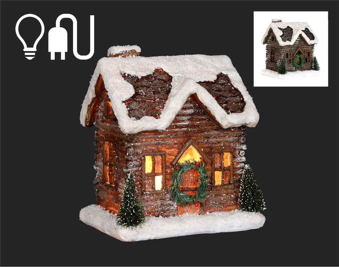 8” LED Log House W/Snow