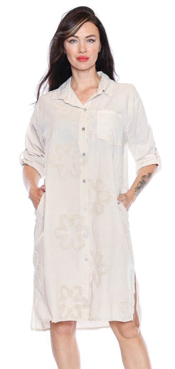 Floral Detail Long Sleeve Collared Dress