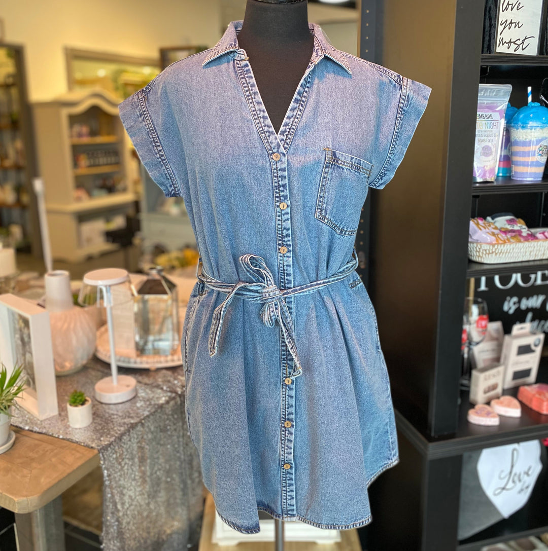 Short Sleeve Denim Shirt Dress