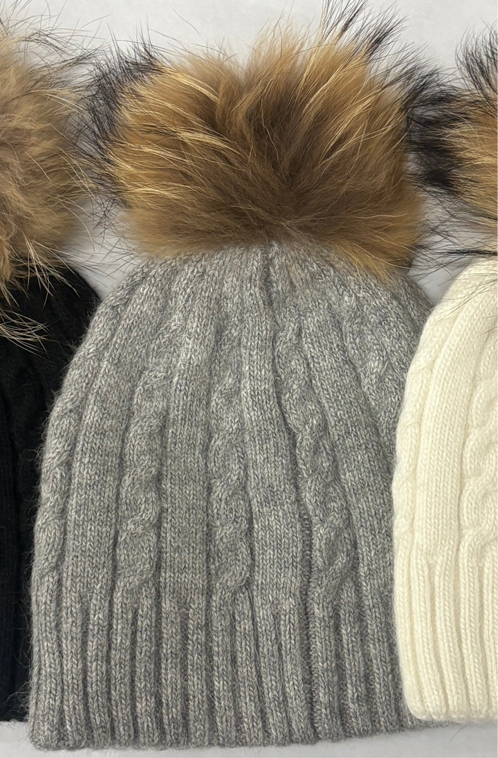 Removable Pom Pom Faux Fur Toque