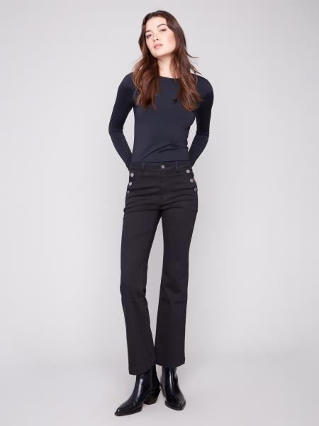 Flare Leg Stretch Pant W/Buttons