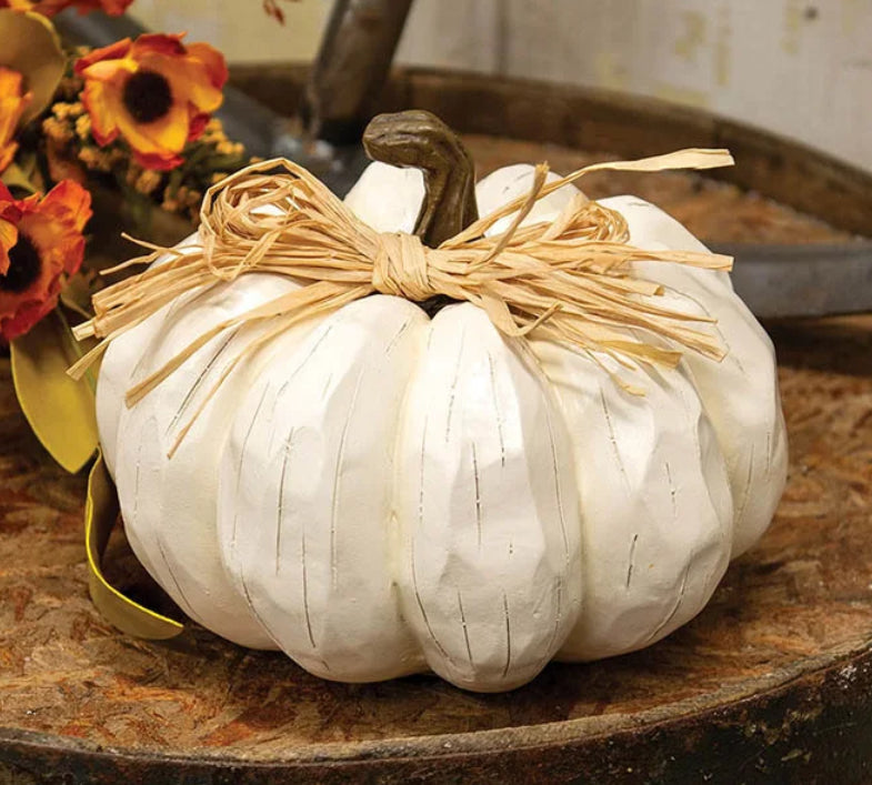 Cream Carved Resin Pumpkin