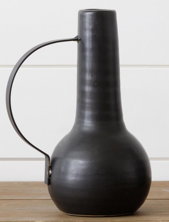 Matte Black Vase W/ Handle