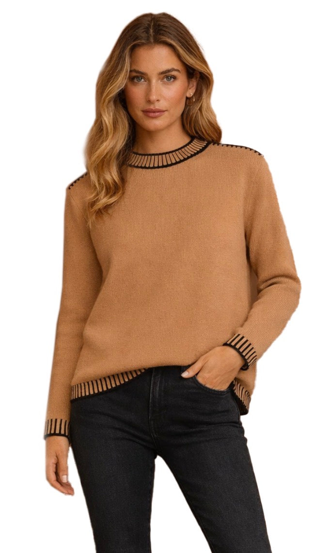 Long Sleeve Knit Sweater W/Neck Detail