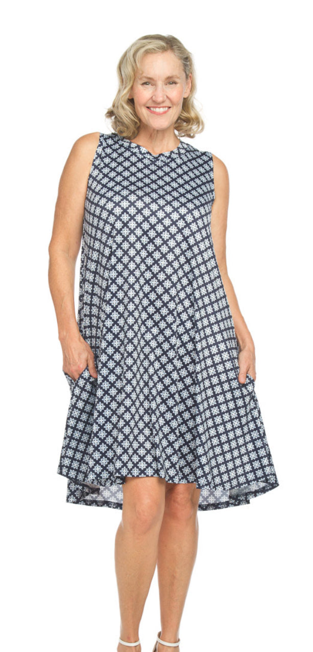 Geo Stretch Aline Dress W/ Pockets