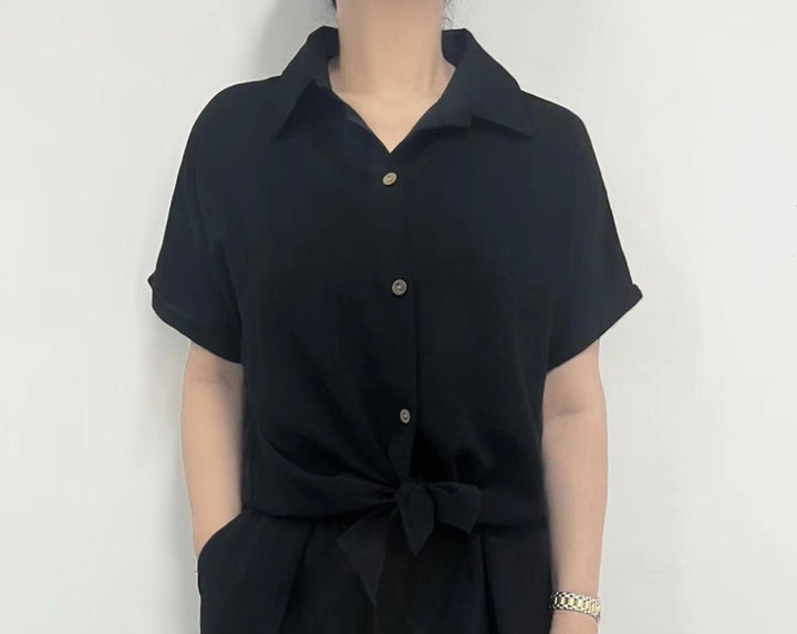 Flowy Button Front Collared Blouse