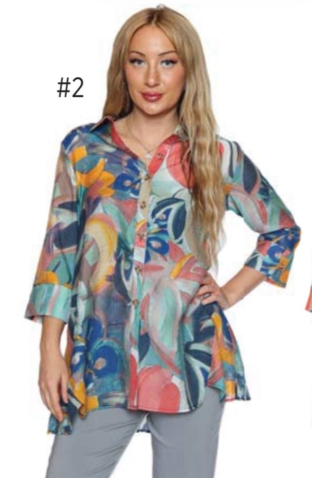 3/4 Sleeve Collared Flowy Top