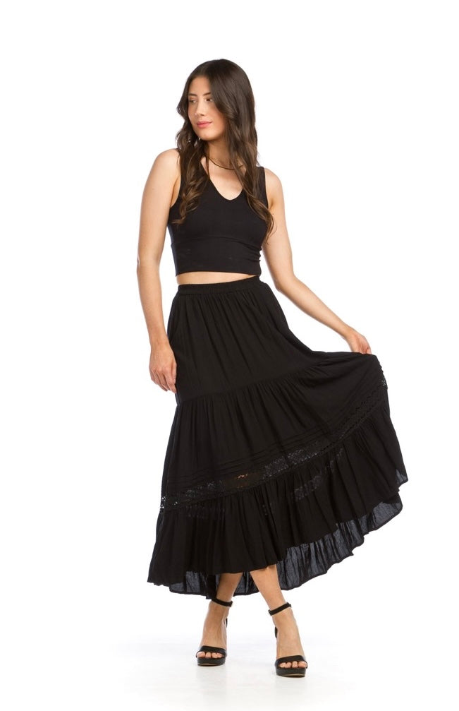 Tiered Elastic Waist Skirt W/Lace
