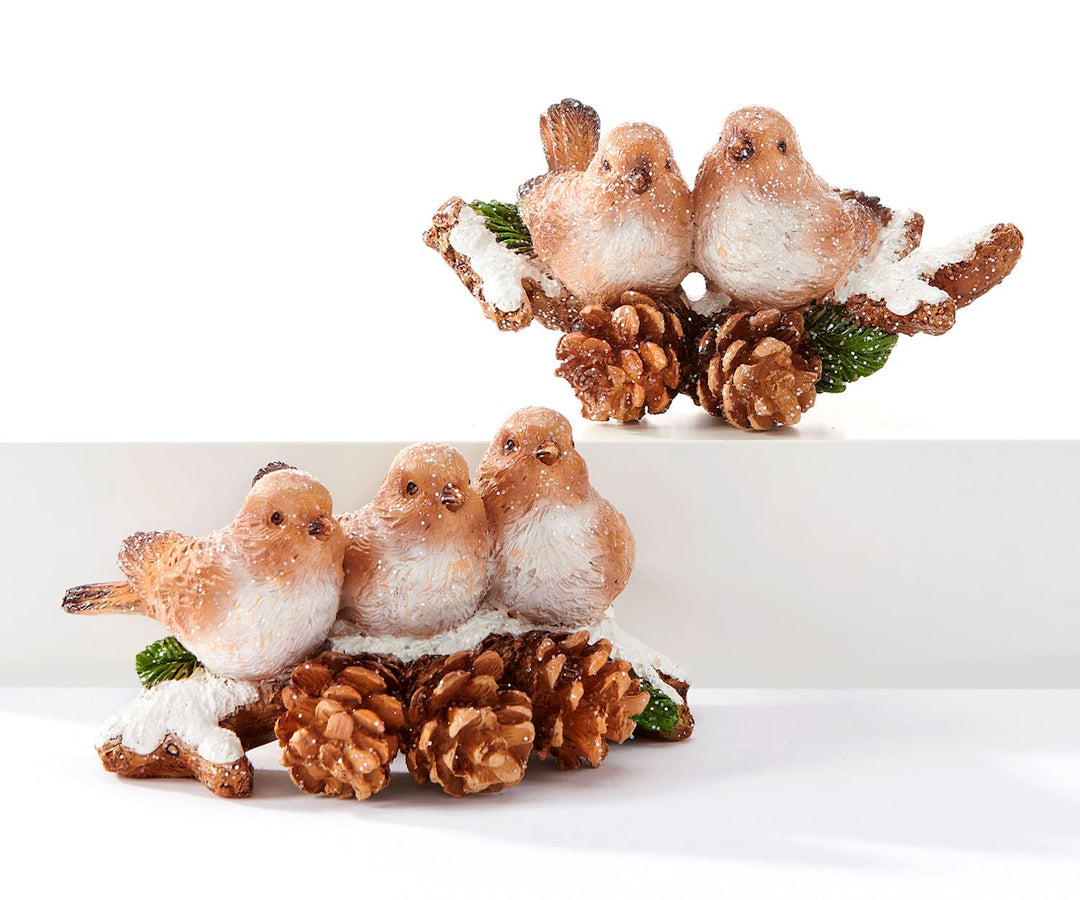 Sparkle Bird On Pinecone Branch Figurine