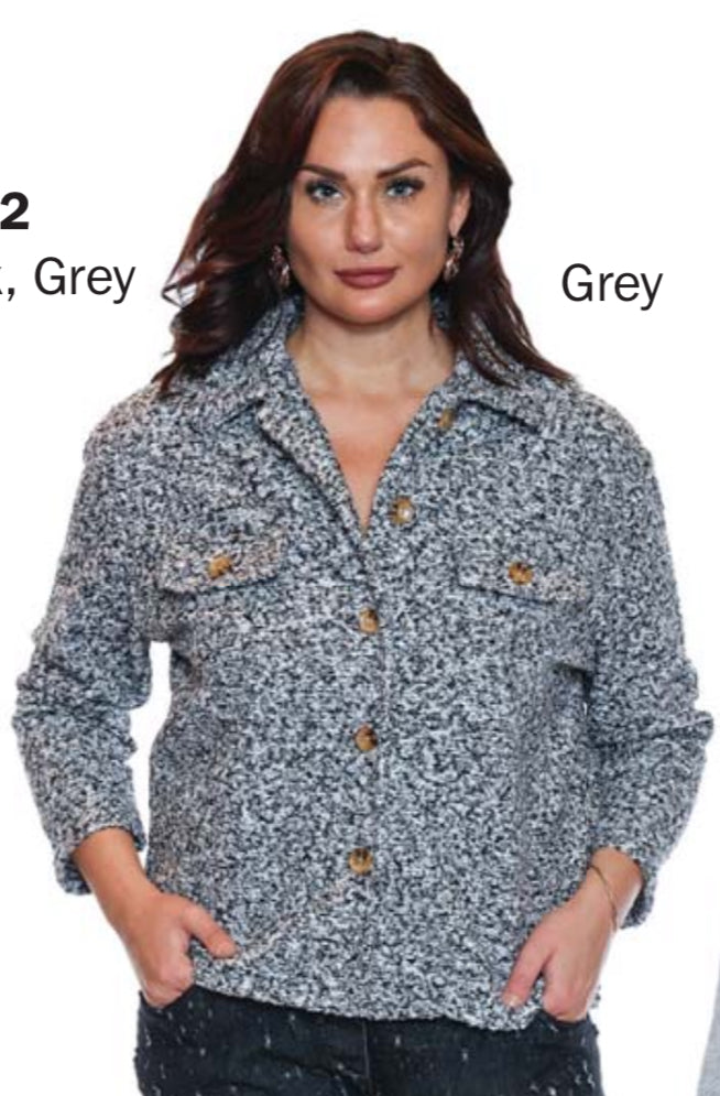 Grey Button Front Cropped Jacket