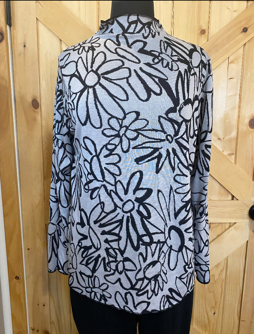 Reversible Floral Mock Neck Long Sleeve