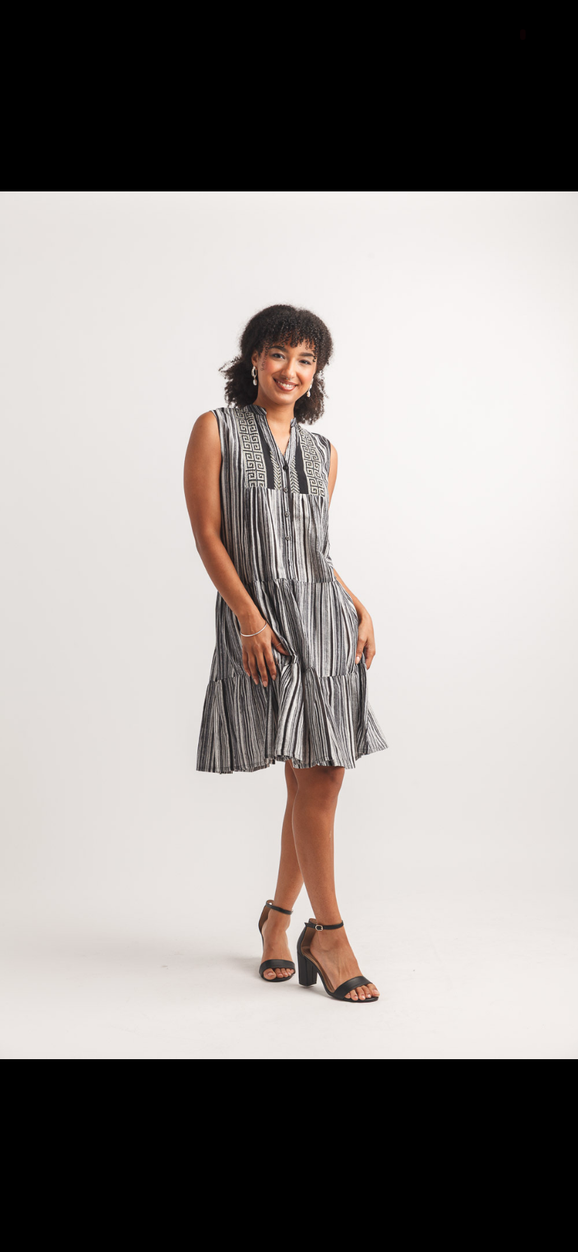 Textured Striped Sleeveless Henley Dress