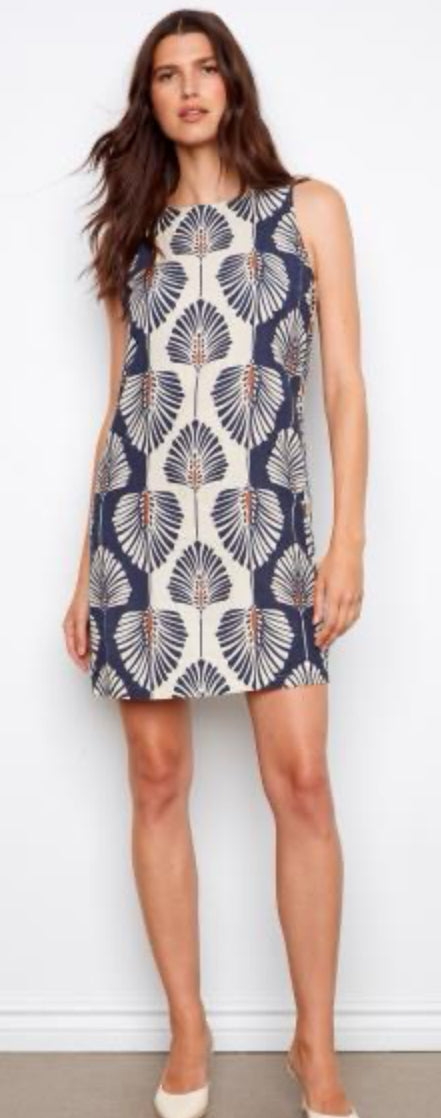 Printed Sleeveless Dress W/Decrotive Button Detail