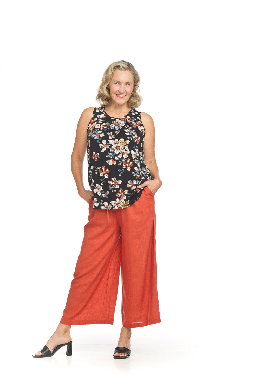 Floral Rubber Stretch Pleated Tank