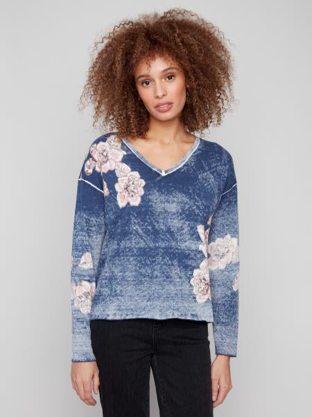 Reversible Floral V-Neck Sweater
