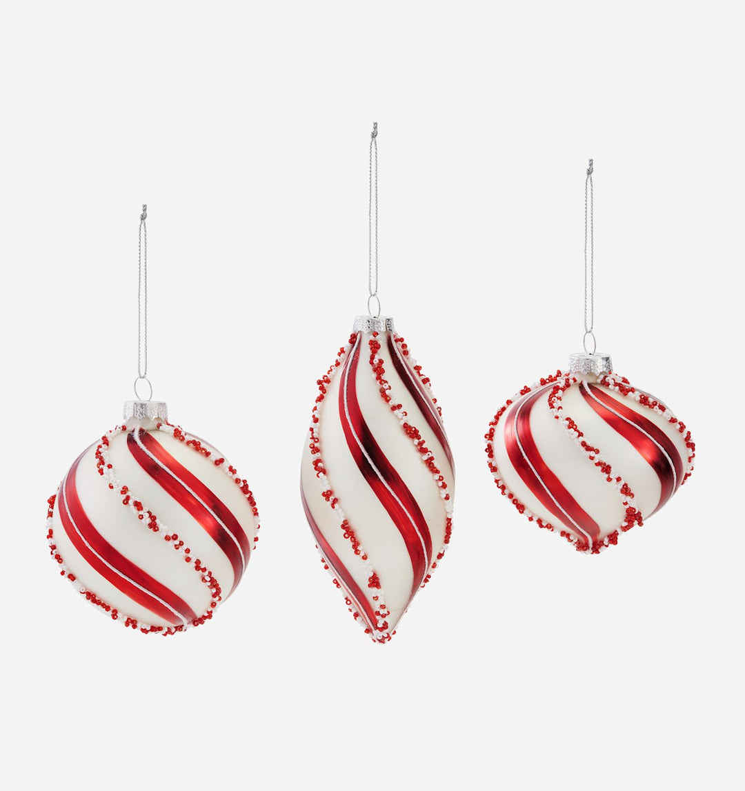 Beaded Peppermint Swirl Glass Ornament