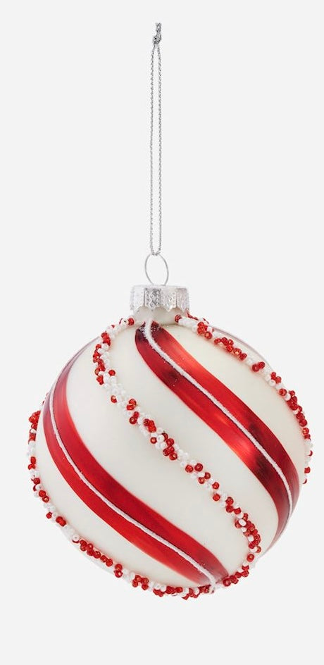 Beaded Peppermint Swirl Glass Ornament