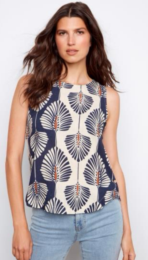 Printed Sleeveless Linen Blouse