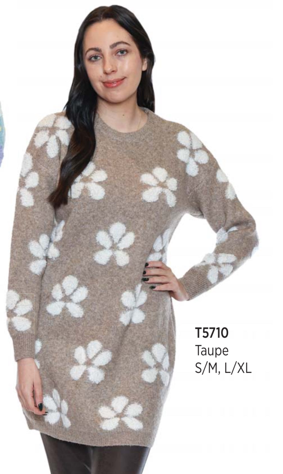 Knit Flower Long Sleeve Sweater Dress
