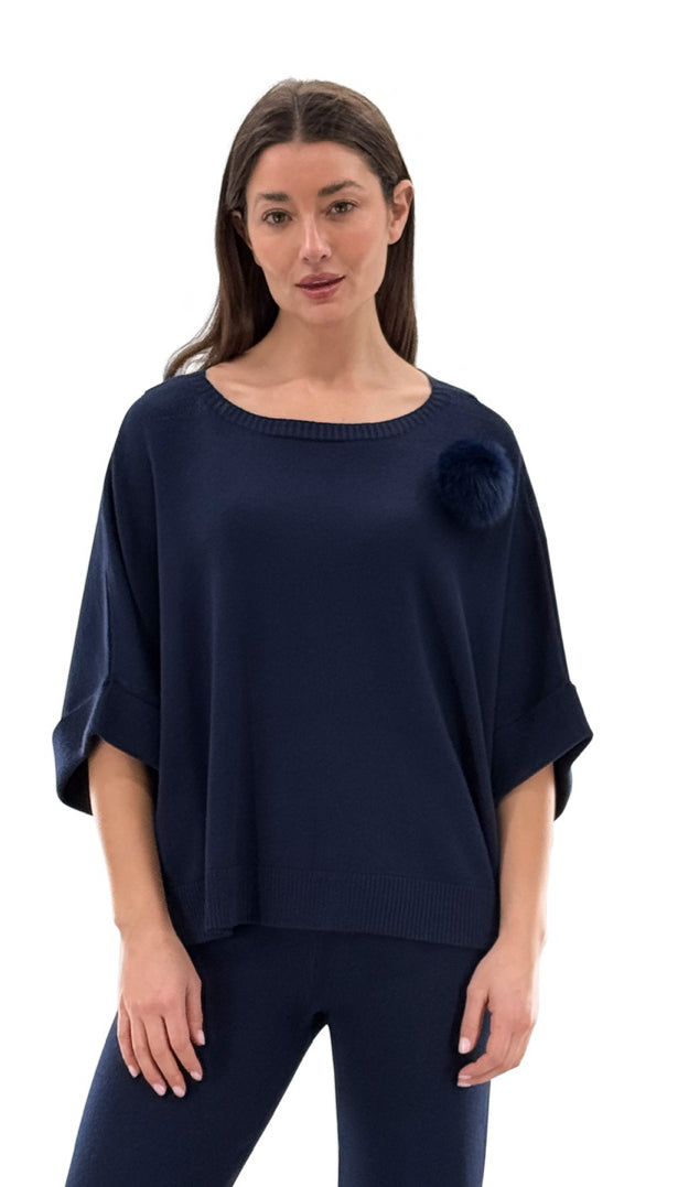 Navy Knit 3/4 Sleeve Top