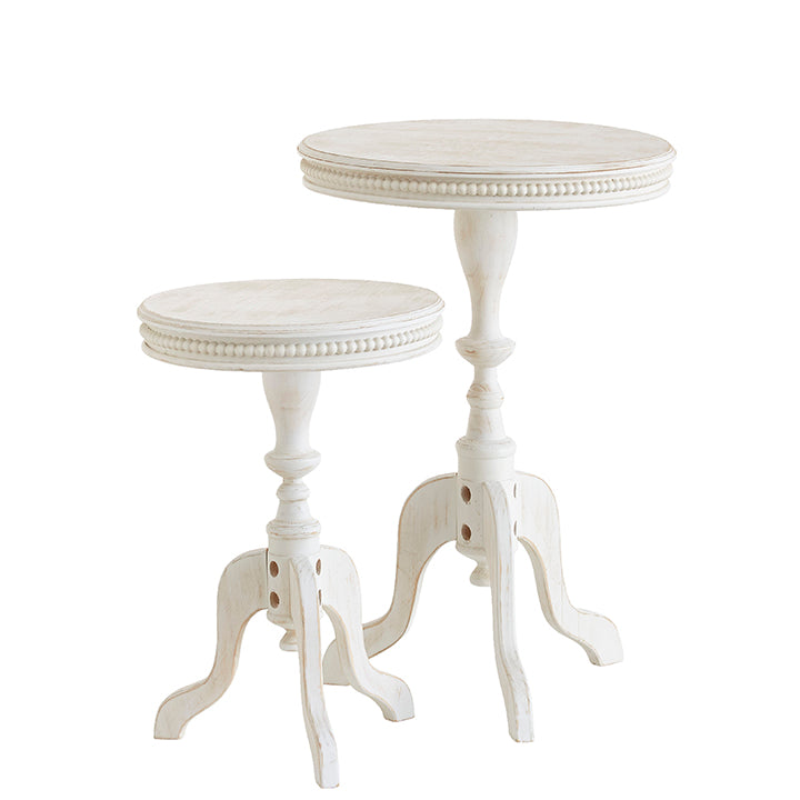 Distressed White Beaded Edge Side Table